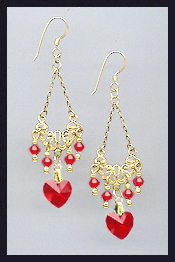 Cherry Red Crystal Heart Earrings