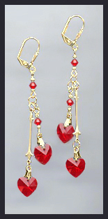 Swarovski Cherry Red Crystal Heart Earrings