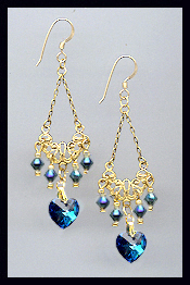 Midnight Blue Crystal Heart Earrings