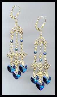 Filigree Midnight Blue Heart Earrings