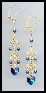 Midnight Blue Crystal Heart Dangle Earrings