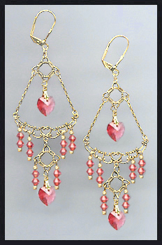 Swarovski Coral Sunset Crystal Heart Earrings