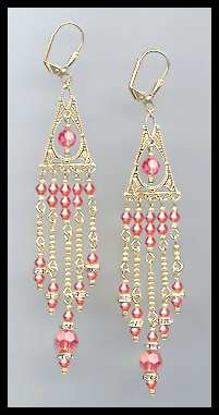 Long Coral Sunset Crystal Chandelier Earrings