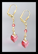 Coral Crystal Heart Earrings