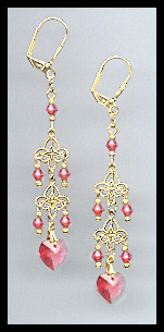Coral Sunset Crystal Crystal Heart Dangle Earrings