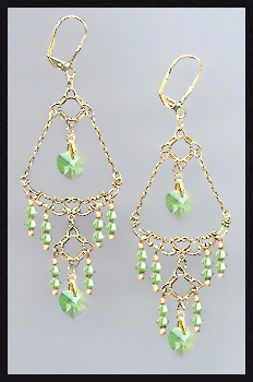 Swarovski Peridot Green Crystal Heart Earrings