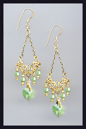 Peridot Green Crystal Heart Earrings