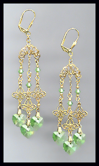 Filigree Peridot Green Heart Earrings