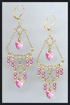 Swarovski Rose Pink Crystal Heart Earrings