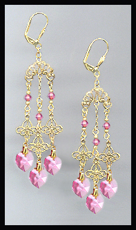 Filigree Rose Pink Heart Earrings