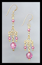 Rose Pink Filigree Earrings