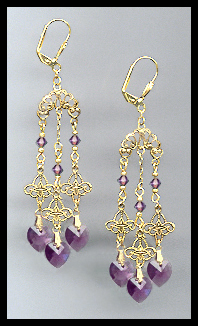 Amethyst Purple Crystal Heart Earrings