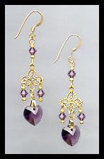 Tiny Amethyst Purple Heart Earrings