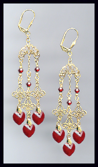Filigree Ruby Red Heart Earrings