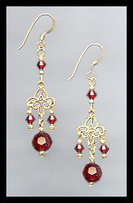 Ruby Red Filigree Earrings