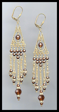 Long Coffee Brown Crystal Chandelier Earrings
