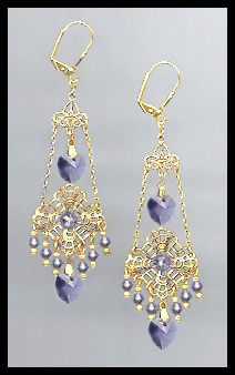 Swarovski Tanzanite Purple Heart Filigree Earrings