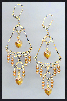 Swarovski Amber Topaz Crystal Heart Earrings