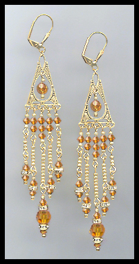 Long Amber Topaz Crystal Chandelier Earrings