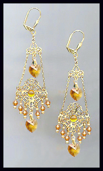 Swarovski Amber Topaz Heart Filigree Earrings