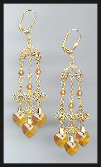 Filigree Amber Topaz Heart Earrings