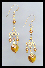 Tiny Amber Topaz Heart Earrings