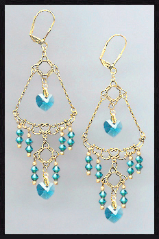 Swarovski Teal Blue Crystal Heart Earrings