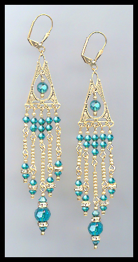 Long Teal Blue Crystal Chandelier Earrings