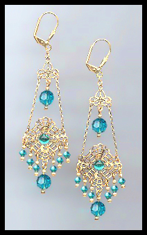 Swarovski Teal Blue Chandelier Earrings