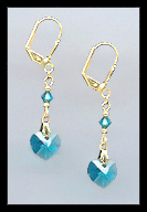 Gold Blue Zircon Crystal Heart Earrings