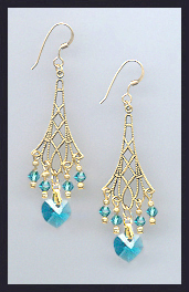 Teal Blue Heart Earrings