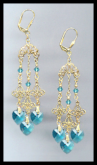 Filigree Teal Blue Heart Earrings