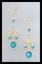 Teal Blue Filigree Earrings
