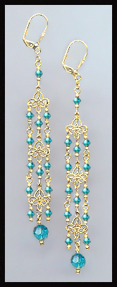 4" Teal Blue Chandelier Earrings