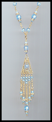Deco Style Aquamarine Crystal Necklace
