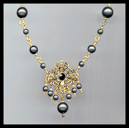 Black Faux Pearl and Filigree Necklace