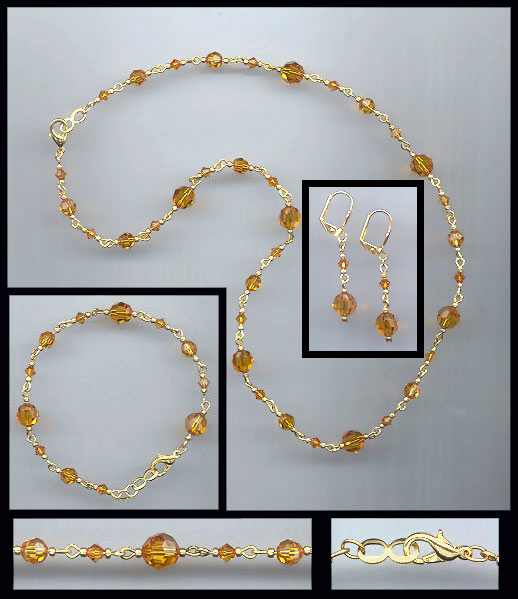 Swarovski Amber Topaz  Crystal Necklace Set