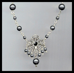 Black Faux Pearl and Filigree Necklace
