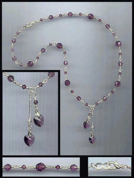 Amethyst Purple Double Crystal Heart Necklace