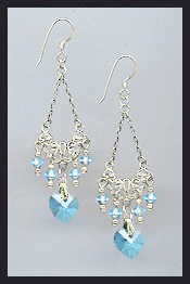 Aquamarine Crystal Heart Earrings