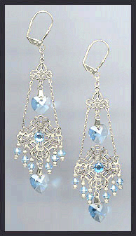 Swarovski Aquamarine Heart Filigree Earrings