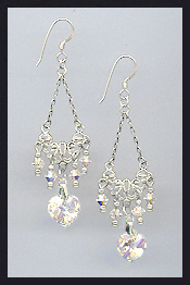 Aurora Borealis Crystal Heart Earrings