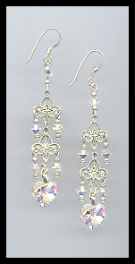 Aurora Borealis Crystal Heart Dangle Earrings