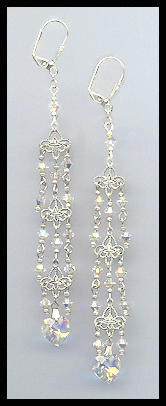 Aurora Borealis Crystal Heart Chandelier Earrings