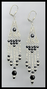 Long Jet Black Crystal Chandelier Earrings