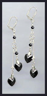 Jet Black Crystal Heart Drop Earrings