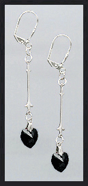 Simple Jet Black Crystal Heart Earrings