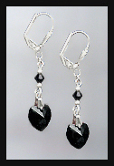 Jet Black Heart Drop Earrings