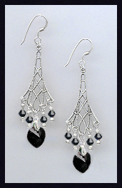 Jet Black Heart Earrings