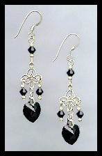 Tiny Jet Black Heart Earrings